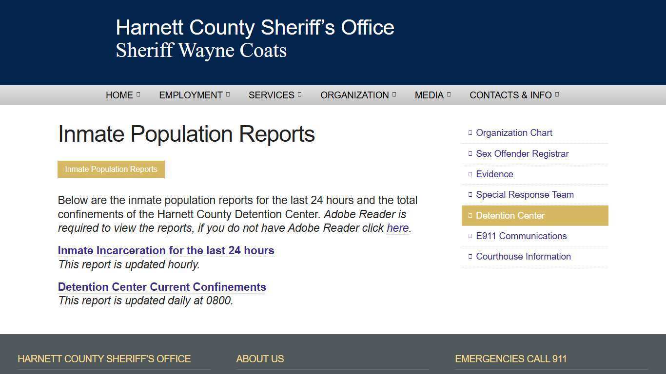 Inmate Population Reports // Harnett County, North Carolina